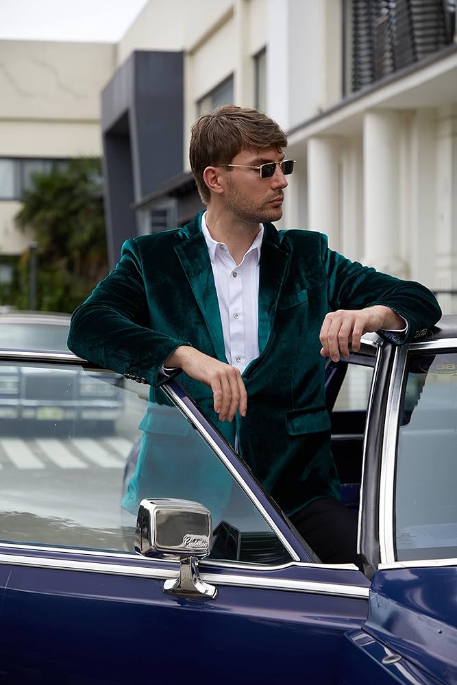 WEEN CHARM Men's Slim Fit Velvet Blazer Tuxedo Dinner Suit Jacket